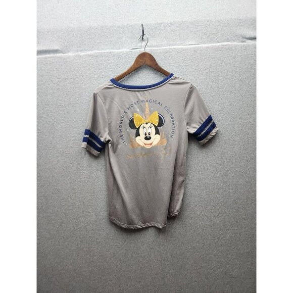 Walt Disney World 50th Anniversary Minnie Mouse V-Neck Womens T-Shirt Gray & Blu - Picture 4 of 4